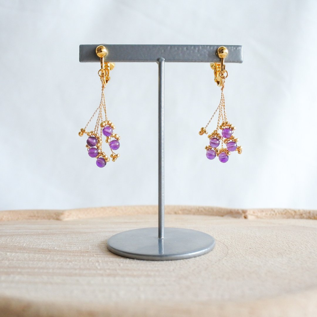 Sui (Amethyst)　wire accessory - 耳环/耳夹 - 其他金属 紫色