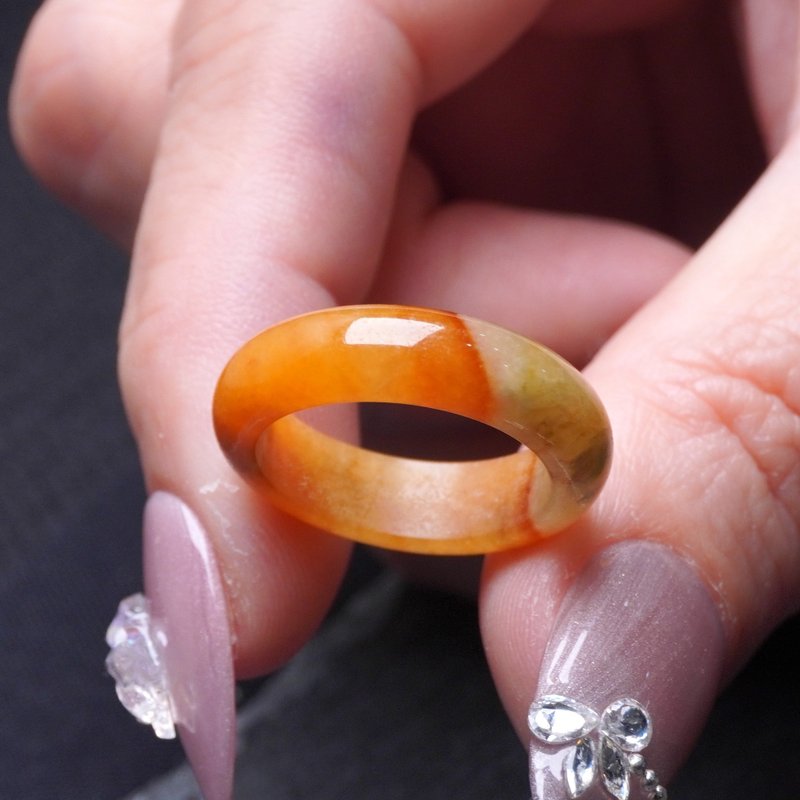 红翡翡翠戒指戒圈 | 国际12围 | 天然缅甸玉翡翠A货 | 送礼 - 戒指 - 玉石 橘色