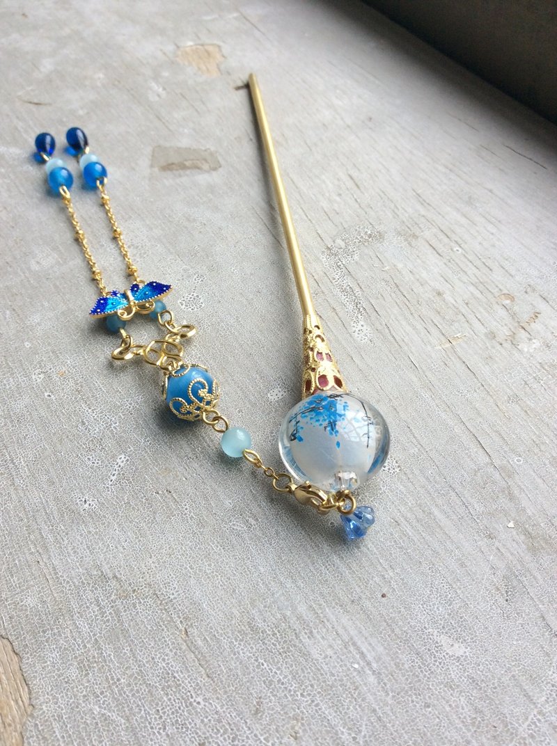 喵手作~内画琉璃梅花发簪(蓝梅) - 发饰 - 其他材质 蓝色