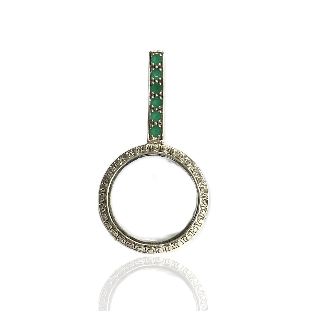 Victorian Style Magnifying Glass Loop Pendant Emerald Stone 925 Sterling Silver - 其他 - 纯银 银色