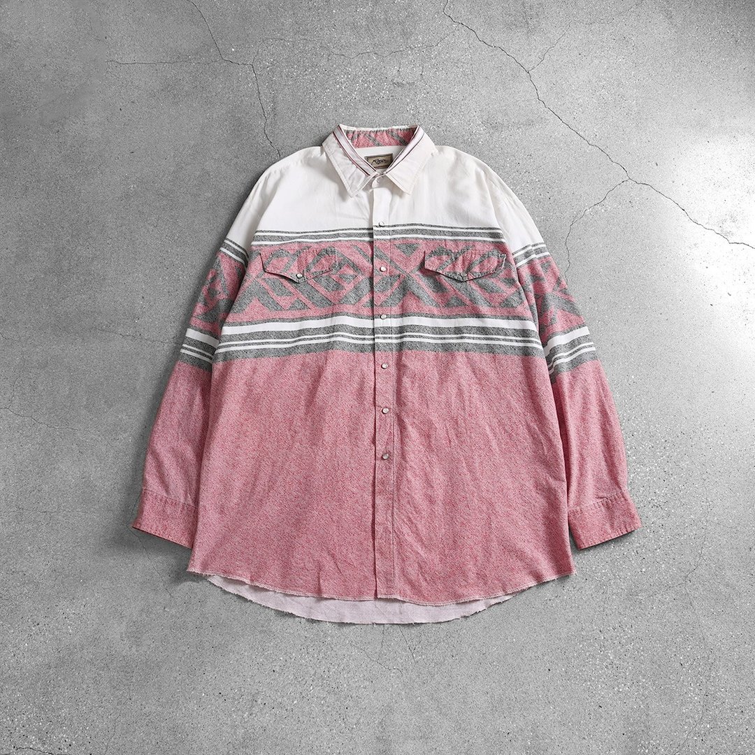 Vintage 图腾衬衫 / 古着衬衫、复古衬衫、衬衫穿搭 - 男装衬衫 - 棉 粉红色