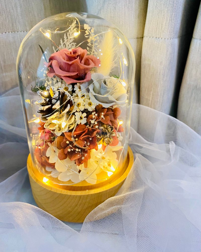 花天使 X 永生玫瑰玻璃花灯 X 旋转音乐盒 生日礼物 情人节礼物 - 干燥花/捧花 - 植物．花 多色