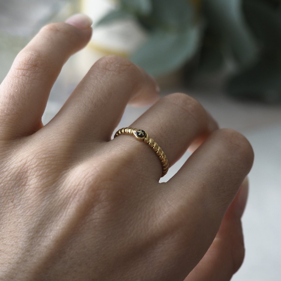 Adjustable nature ring, Pressed flower ring, Real flower ring, Stainless steel - 戒指 - 植物．花 金色