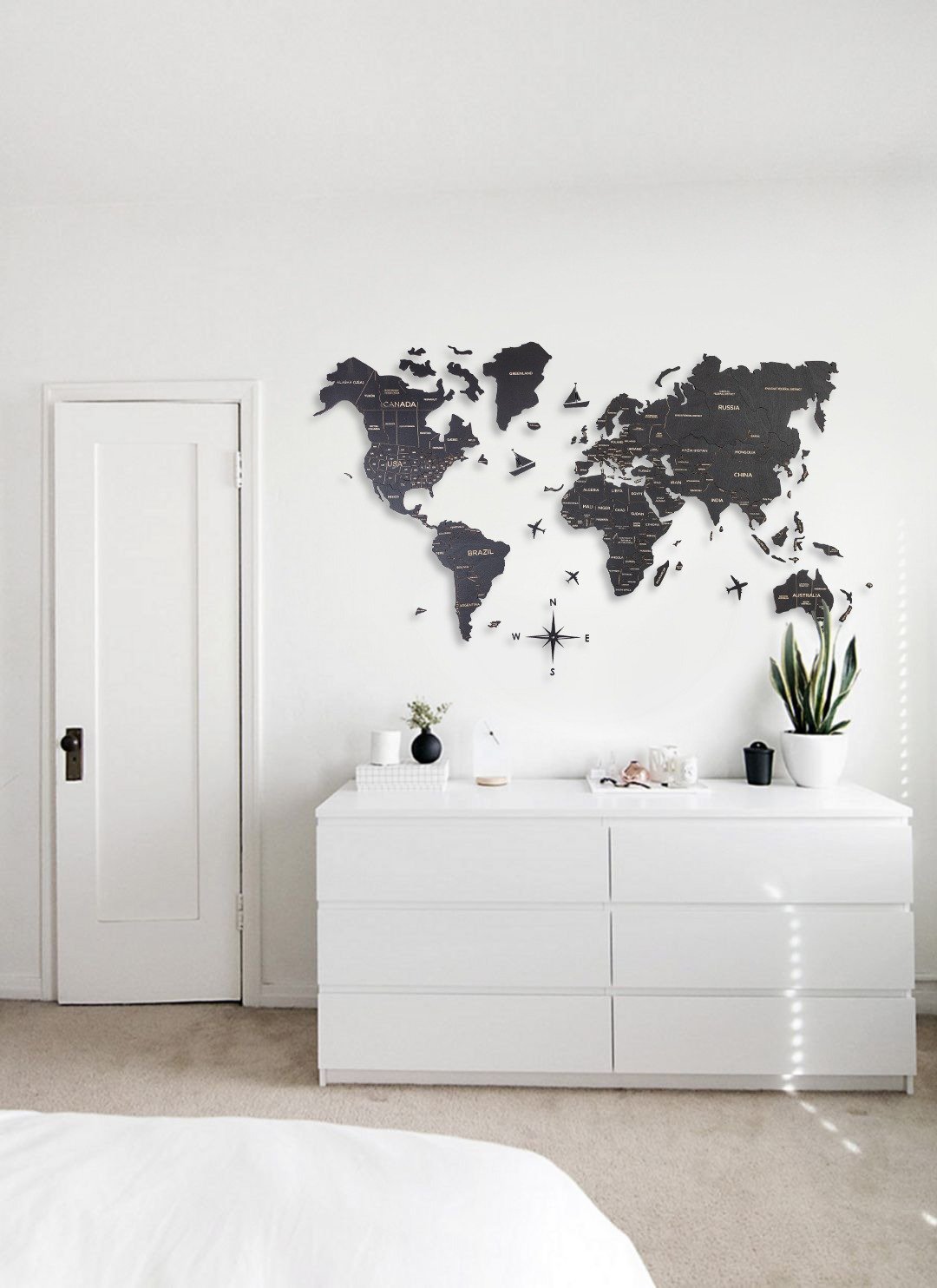 Wall World Map Big Wood Wall Art Map Living Room Office New Home Wall - 墙贴/壁贴 - 木头 