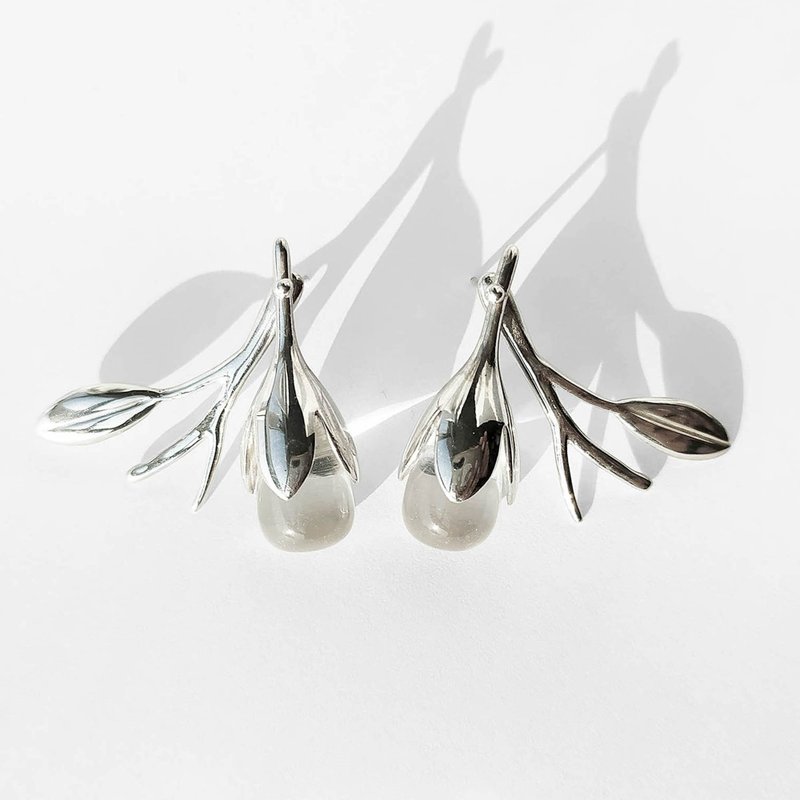 【雙11折扣】Silver Earrings , Quartz earrings, stud earrings ,dew drop - 耳环/耳夹 - 纯银 