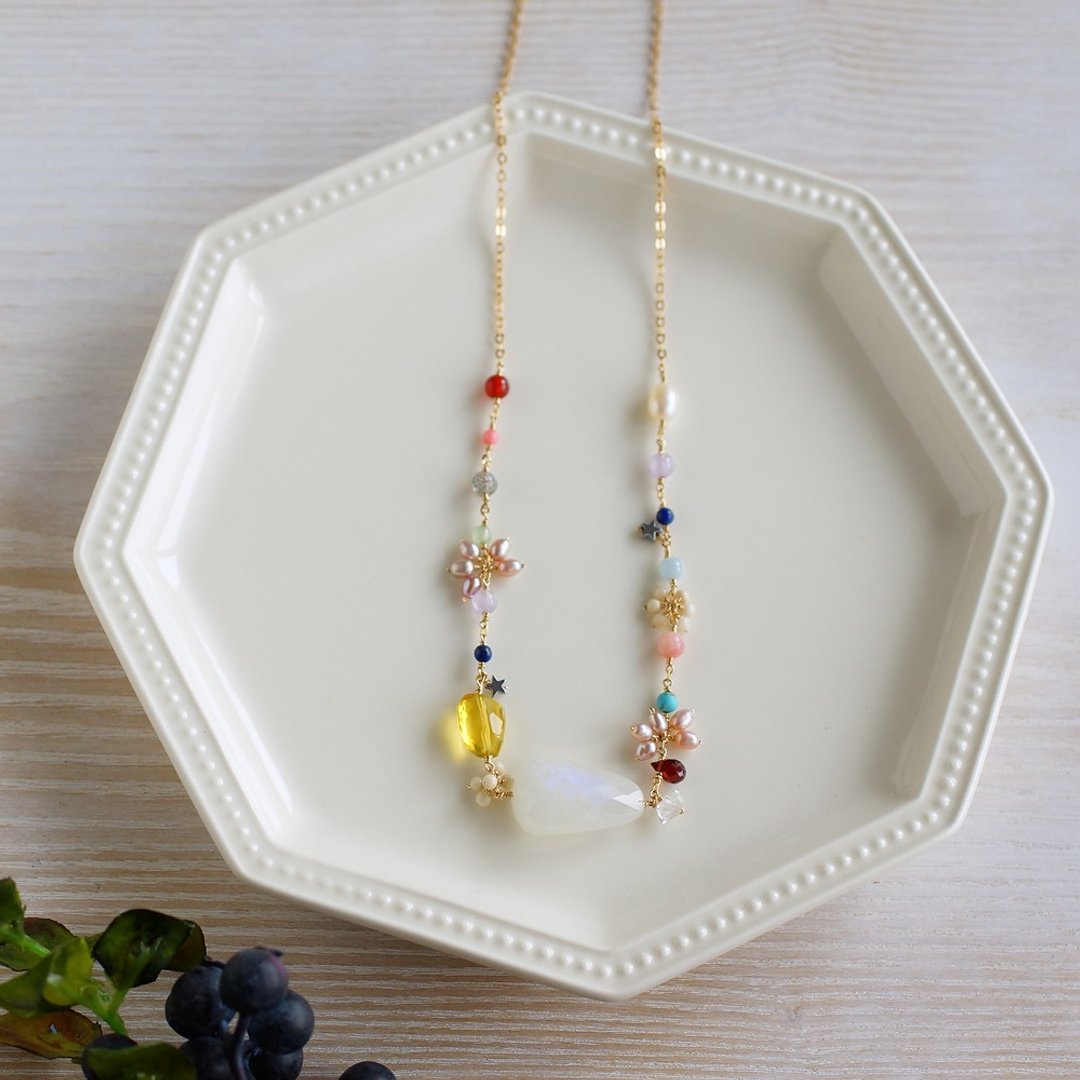 14kgf-Milky Way necklace - 项链 - 半宝石 黄色