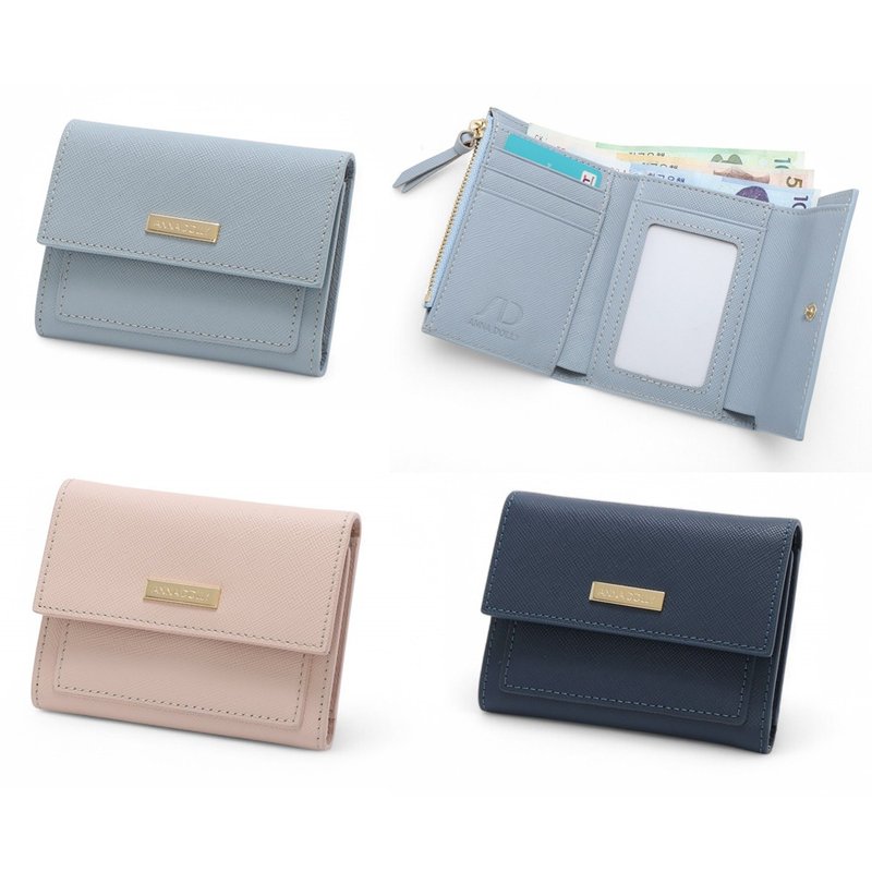 ANNA DOLLY 质感真皮多卡翻盖三折短夹 - 皮夹/钱包 - 真皮 蓝色