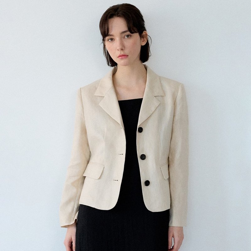 韩国姊妹淘，基本款亚麻短外套 - 米色 - 女装休闲/机能外套 - 棉．麻 金色