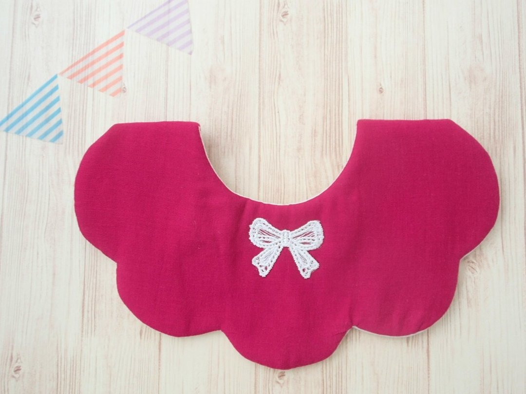 BABY GIRL BIB, Scalloped Bib, Pink / Off White, Bow, Japanese Double Gauze, 口水巾 - 围嘴/口水巾 - 棉 粉红色
