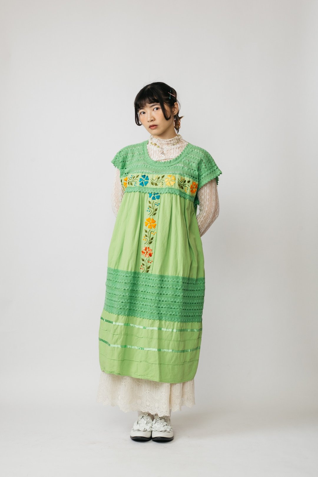 墨西哥刺绣洋装.Mexican Folk Dress【初恋贩卖所】Vintage.B708 - 洋装/连衣裙 - 棉 绿色
