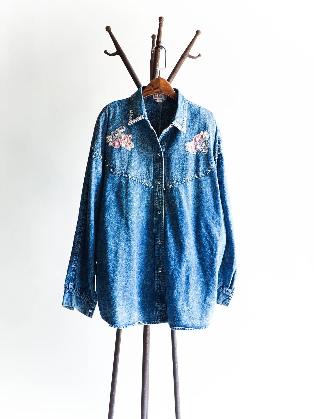 河水山 - 崎玉秋季如诗花海恋爱手札 古董单宁衬衫外套 shirt oversize vintage - 女装衬衫 - 棉 蓝色