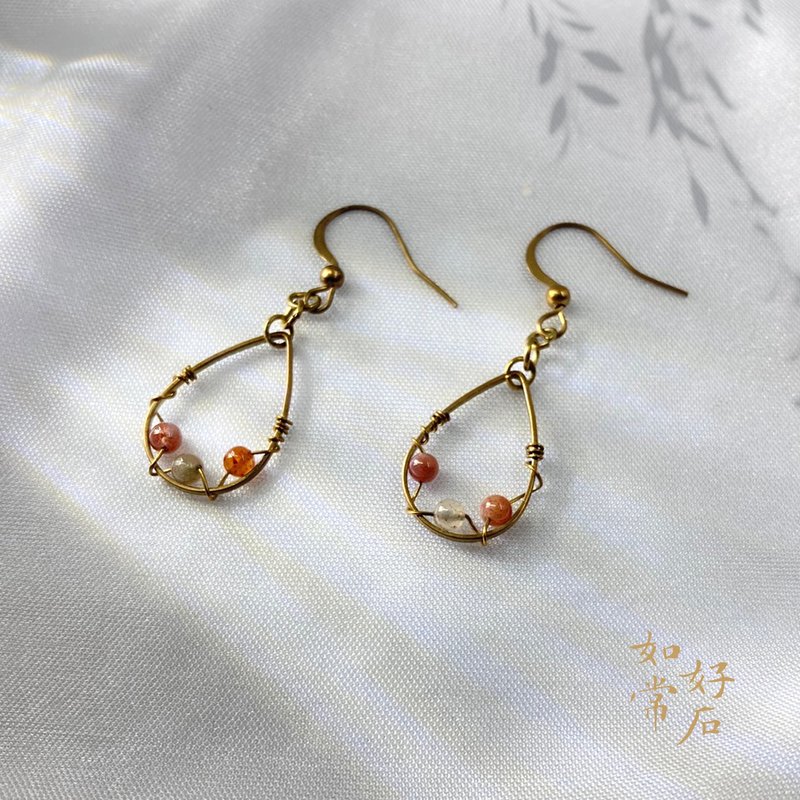 【暖色的梦境】红东菱/黄胶花/金发晶/樱花玛瑙/印度玛瑙/蓝光拉 - 耳环/耳夹 - 半宝石 橘色