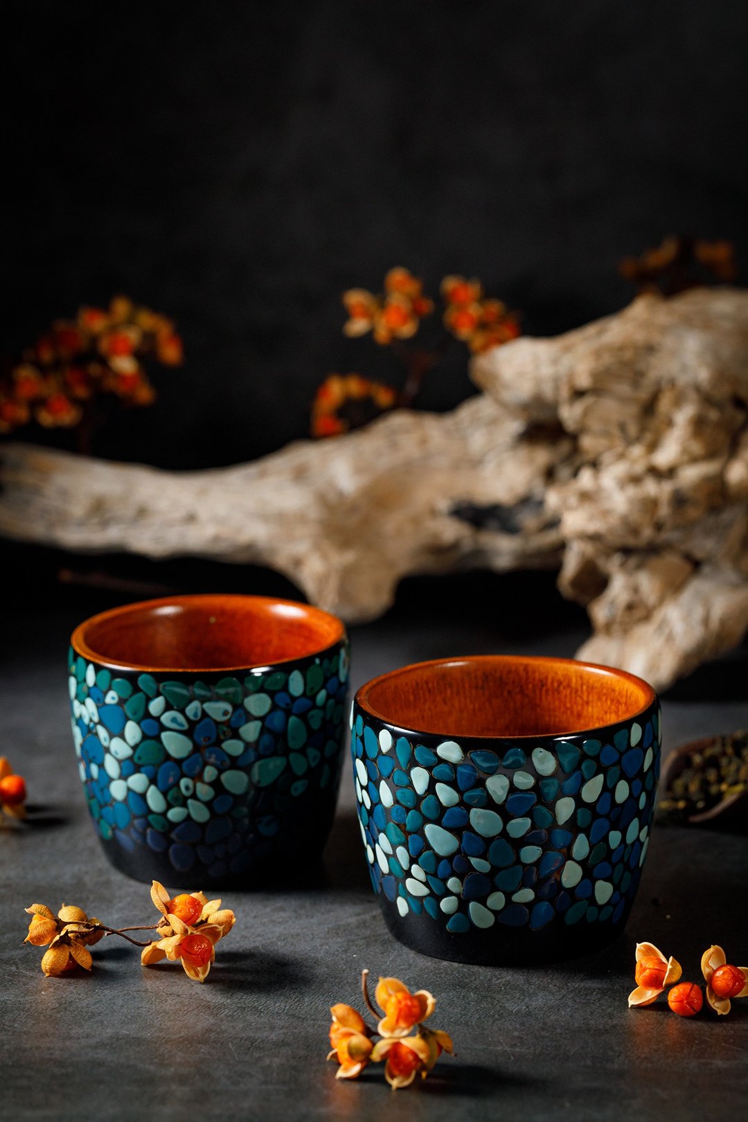 旧日光景-漆对杯 - 茶具/茶杯 - 竹 
