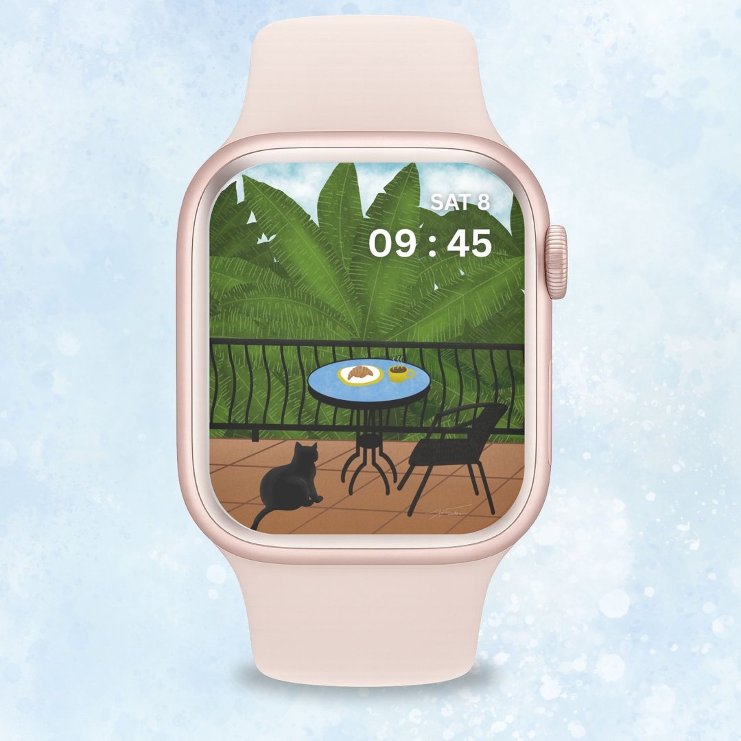 阳台上的黑猫 Apple Watch 表面壁纸（数位下载） - 电脑手机桌布/贴图/App 图示 - 其他材质 