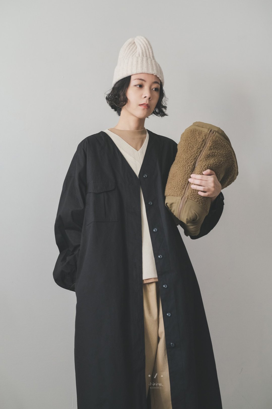 集物所长版无领缝线外套 - 2色-黑岛 - 女装休闲/机能外套 - 棉 黑色