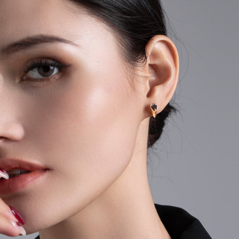 黑钻石水滴耳环-简约梨形14k金耳钉-叠戴穿孔耳环-生日石-黑碧玺 - 耳环/耳夹 - 钻石 黑色