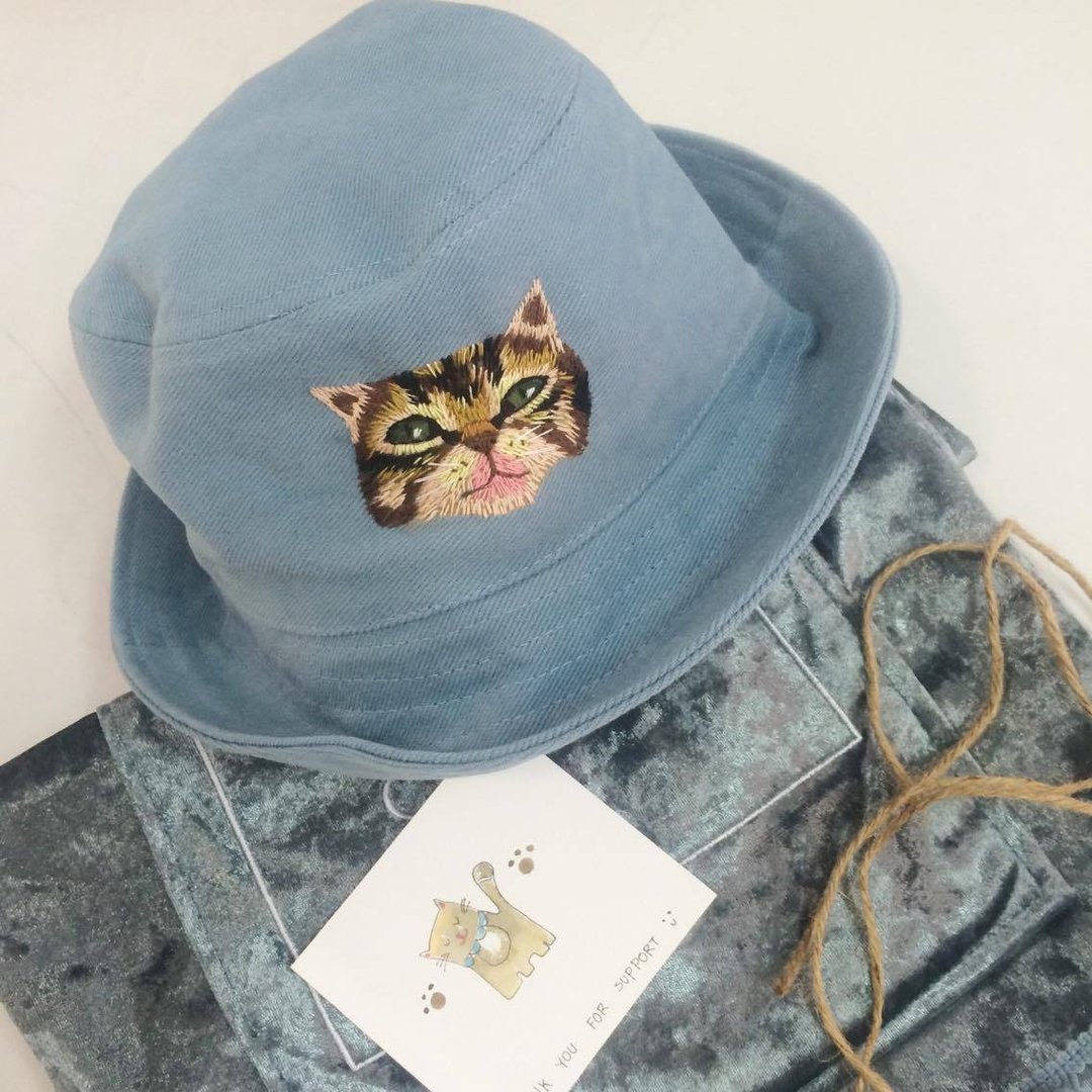 Bucket hat (Bucket embroidery) - 帽子 - 棉 蓝色