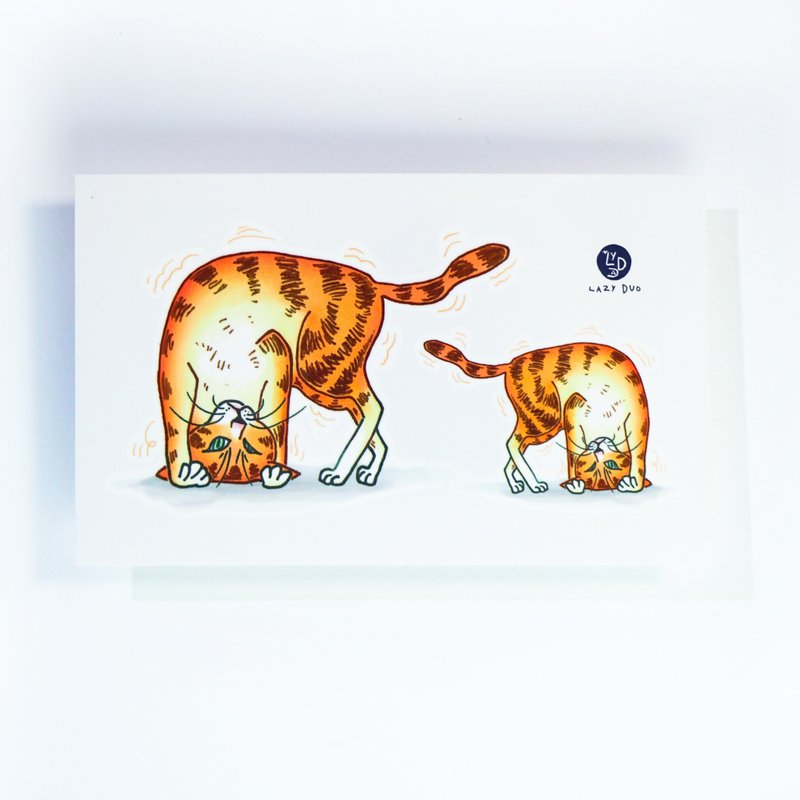 神经虎斑猫 顽皮橘色家猫 日系插画动物纹身贴纸香港刺青原创手绘 - 纹身贴 - 纸 咖啡色