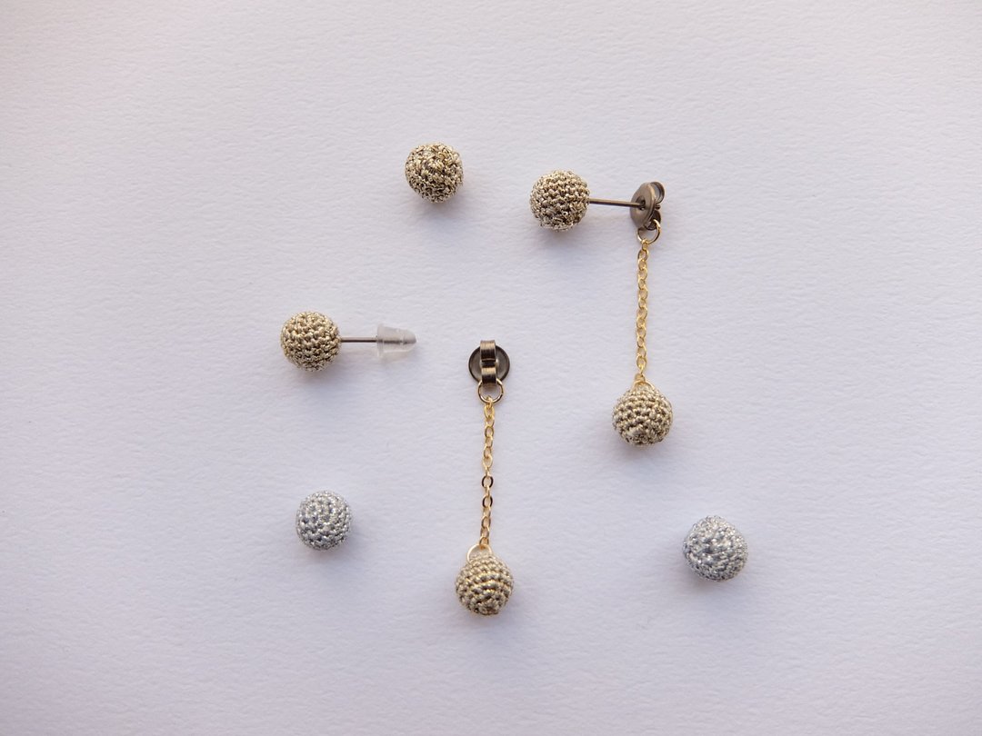 2way pierced earrings / Clip-On gold - 耳环/耳夹 - 棉 金色