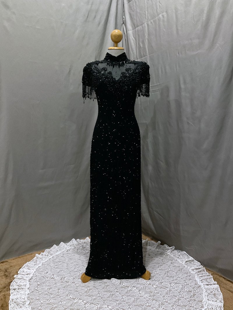 Vintage INTERLUDE CALIFORNIA Beaded black 100% silk dress - 洋装/连衣裙 - 丝．绢 黑色