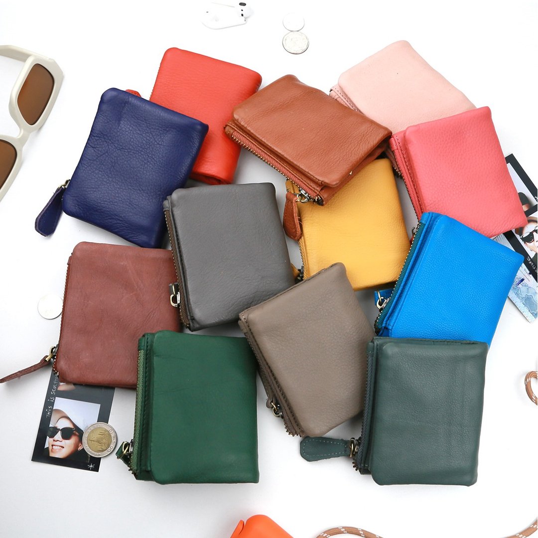 FOLK : LEATHER WALLET Small Wallet for Coins &amp;Note - 皮夹/钱包 - 真皮 红色