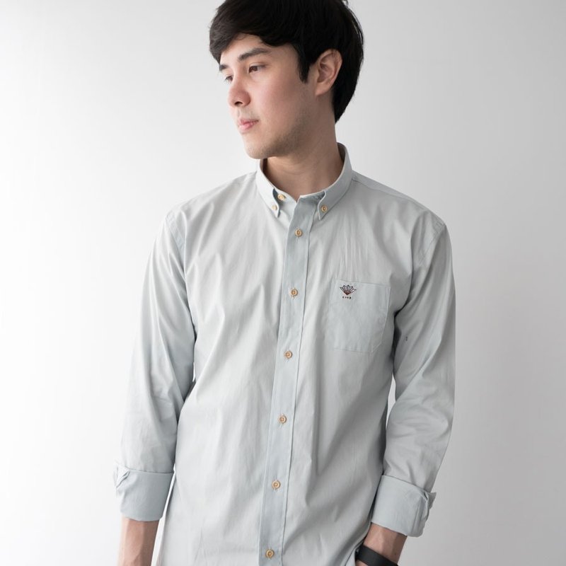 FAN // pale green // men slim fit - 男装衬衫 - 棉．麻 绿色