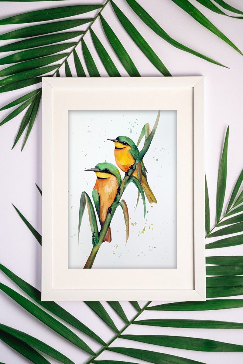 Watercolor original art  bee-eater bird room decor painting by Anne Gorywine - 墙贴/壁贴 - 纸 透明