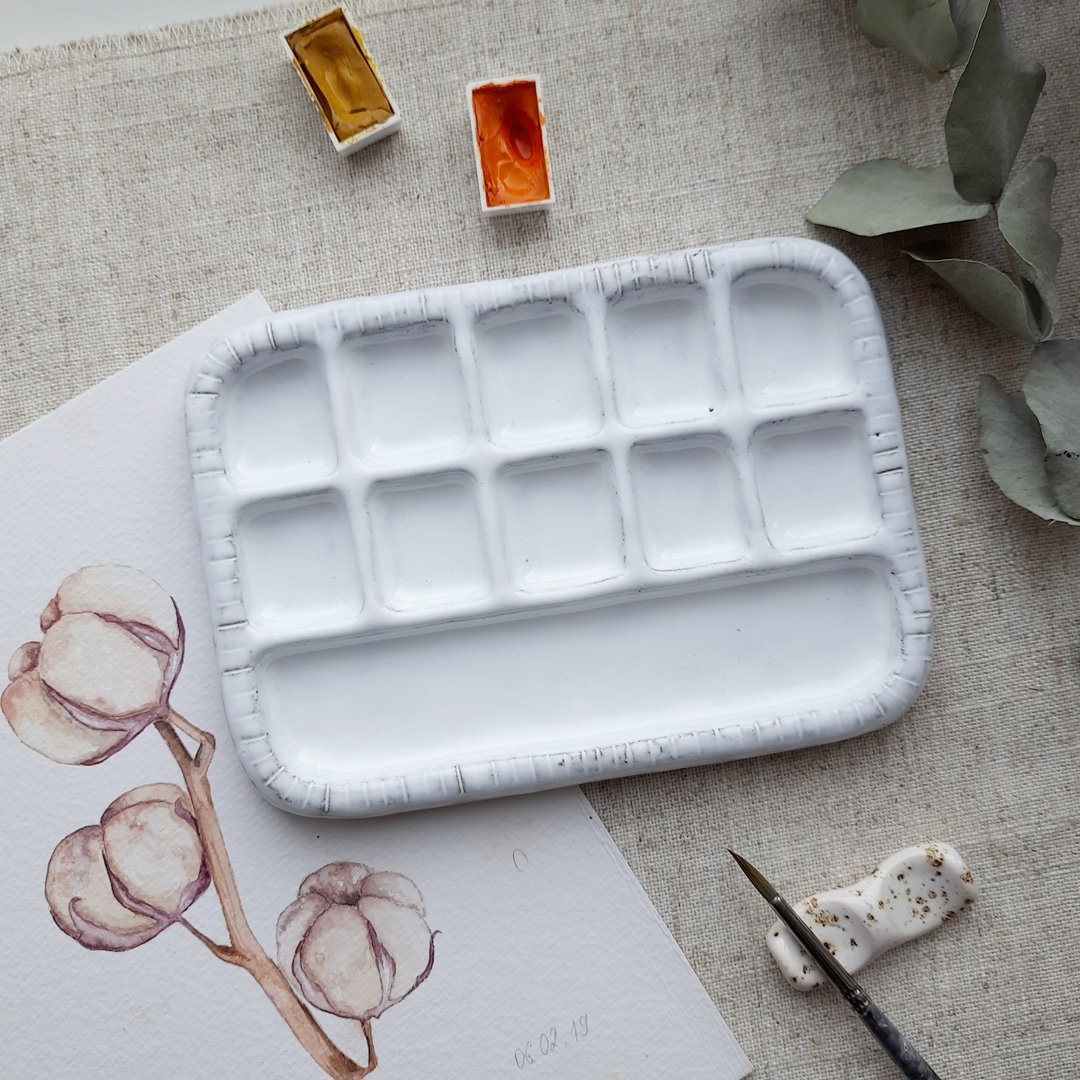 Large ceramic paint palette/ Watercolor clay art palette - 其他 - 陶 白色