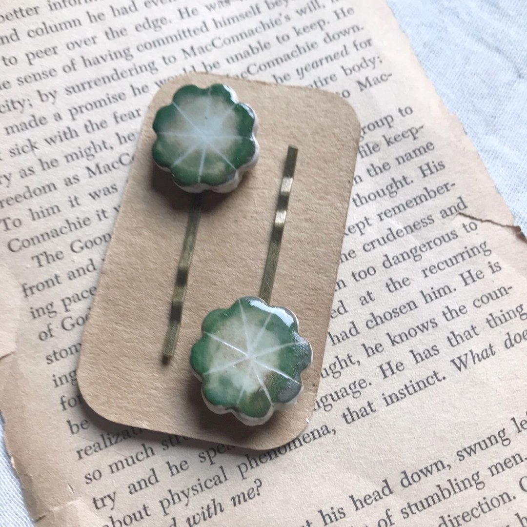 Flower Ceramic Hair Clip - 发饰 - 陶 绿色