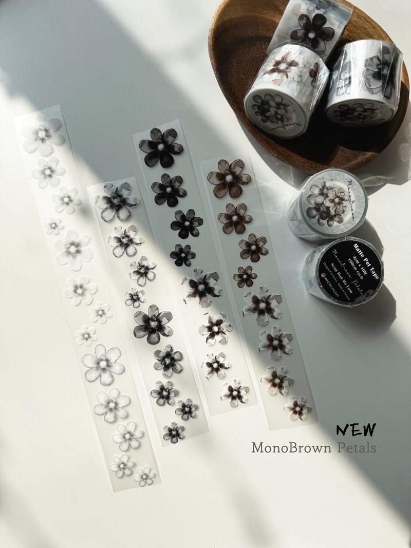MonoBrown Petals 雾面 PET 胶带 4厘米 x 10米 + 白色油墨，附离型纸 - 贴纸 - 塑料 黑色