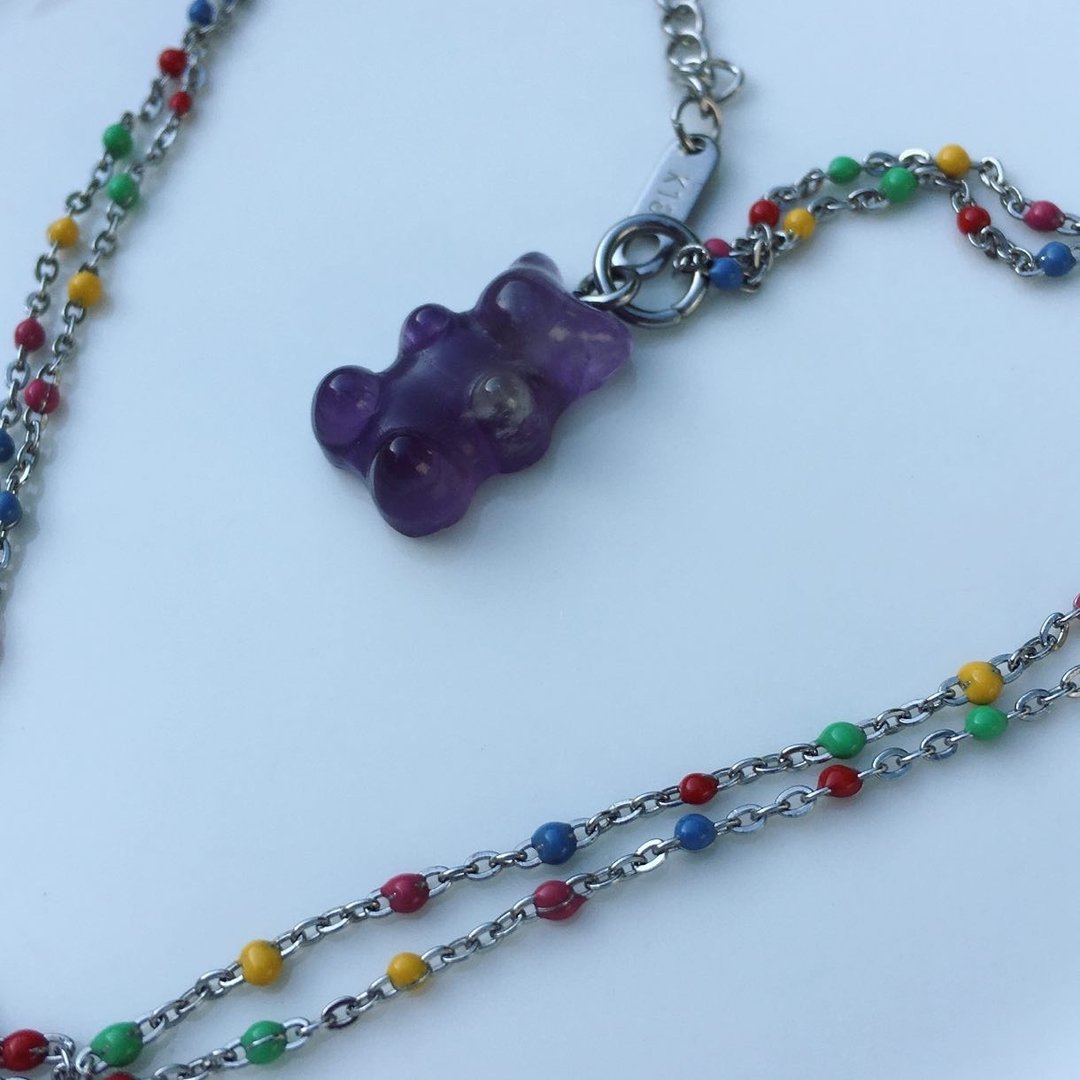 【Lost and find】天然石 紫水晶 糖果 gummy bear 颈链 - 项链 - 宝石 紫色