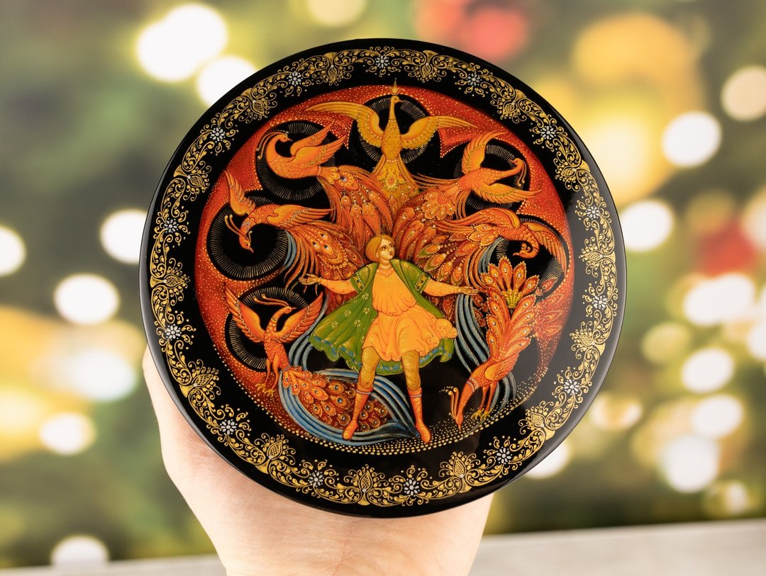 Russian Lacquer Box Firebird, Hand painted jewelry box, Signed Palekh lacquer - 收纳用品 - 其他材质 