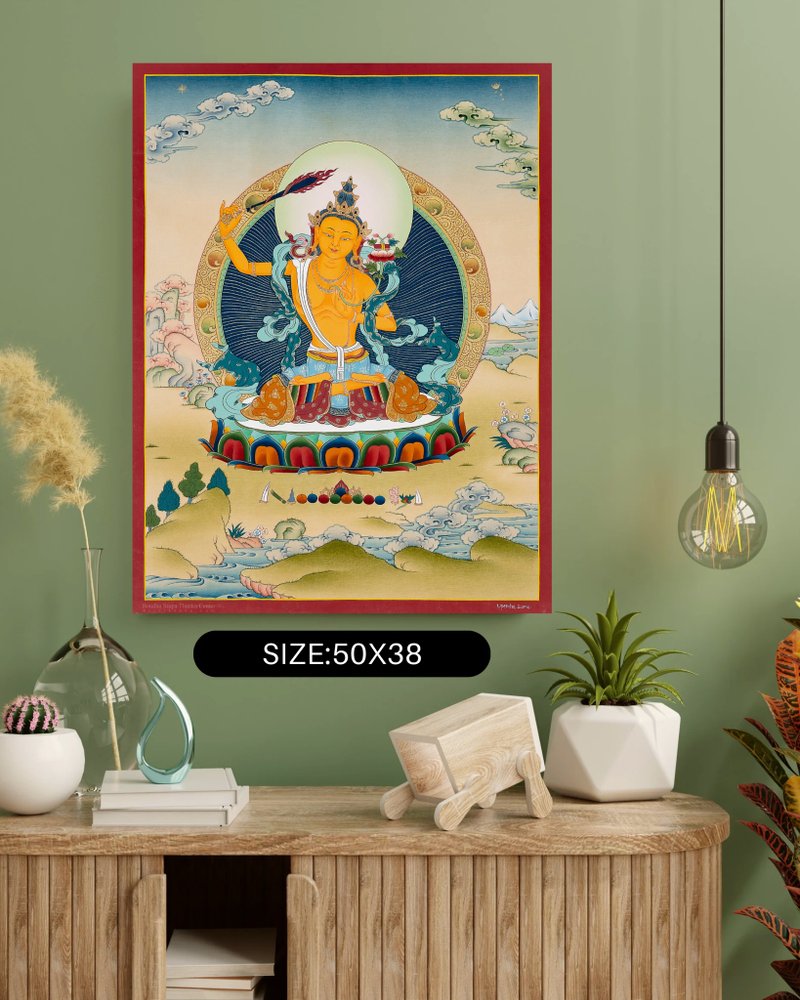 美丽的文殊菩萨唐卡 – 手工制作的藏传佛教艺术 - 墙贴/壁贴 - 其他材质 