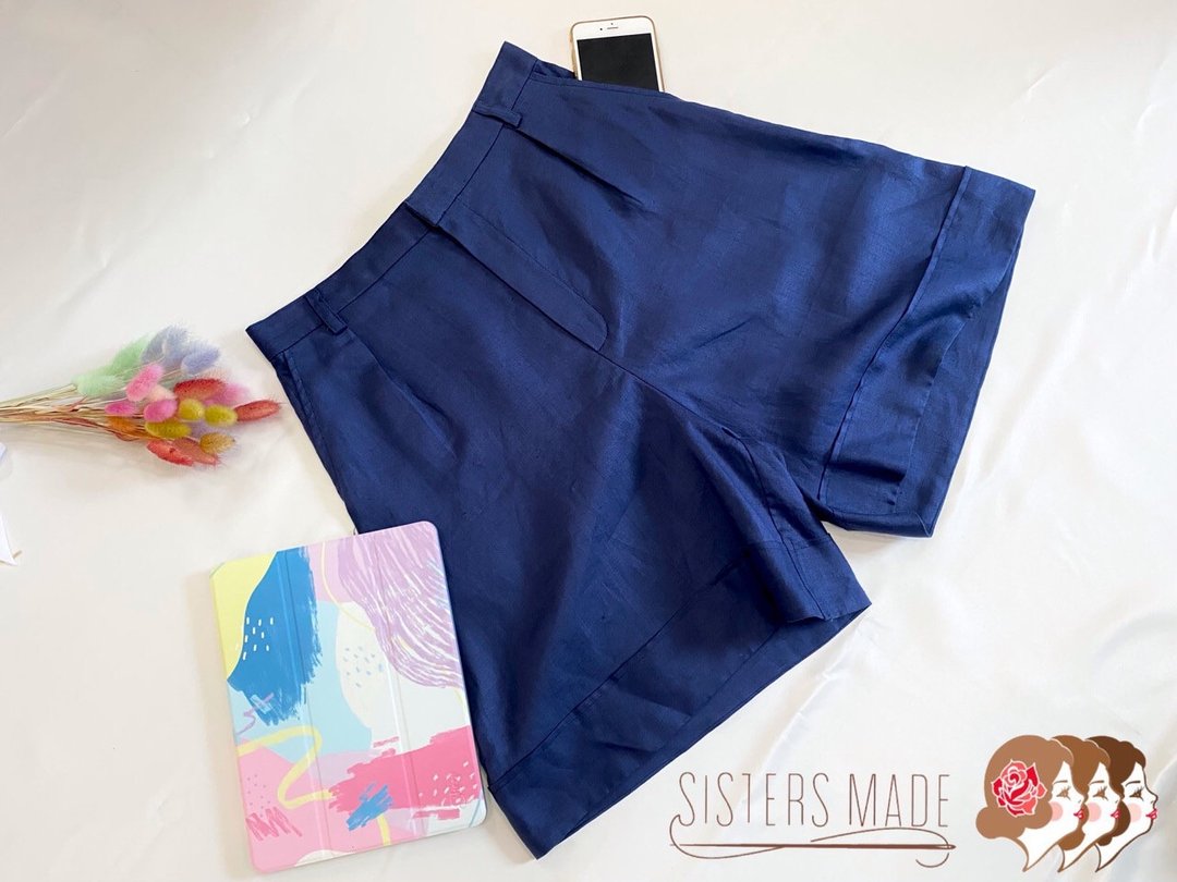 Women linen white shorts with 2 pockets - 女装短裤 - 亚麻 蓝色