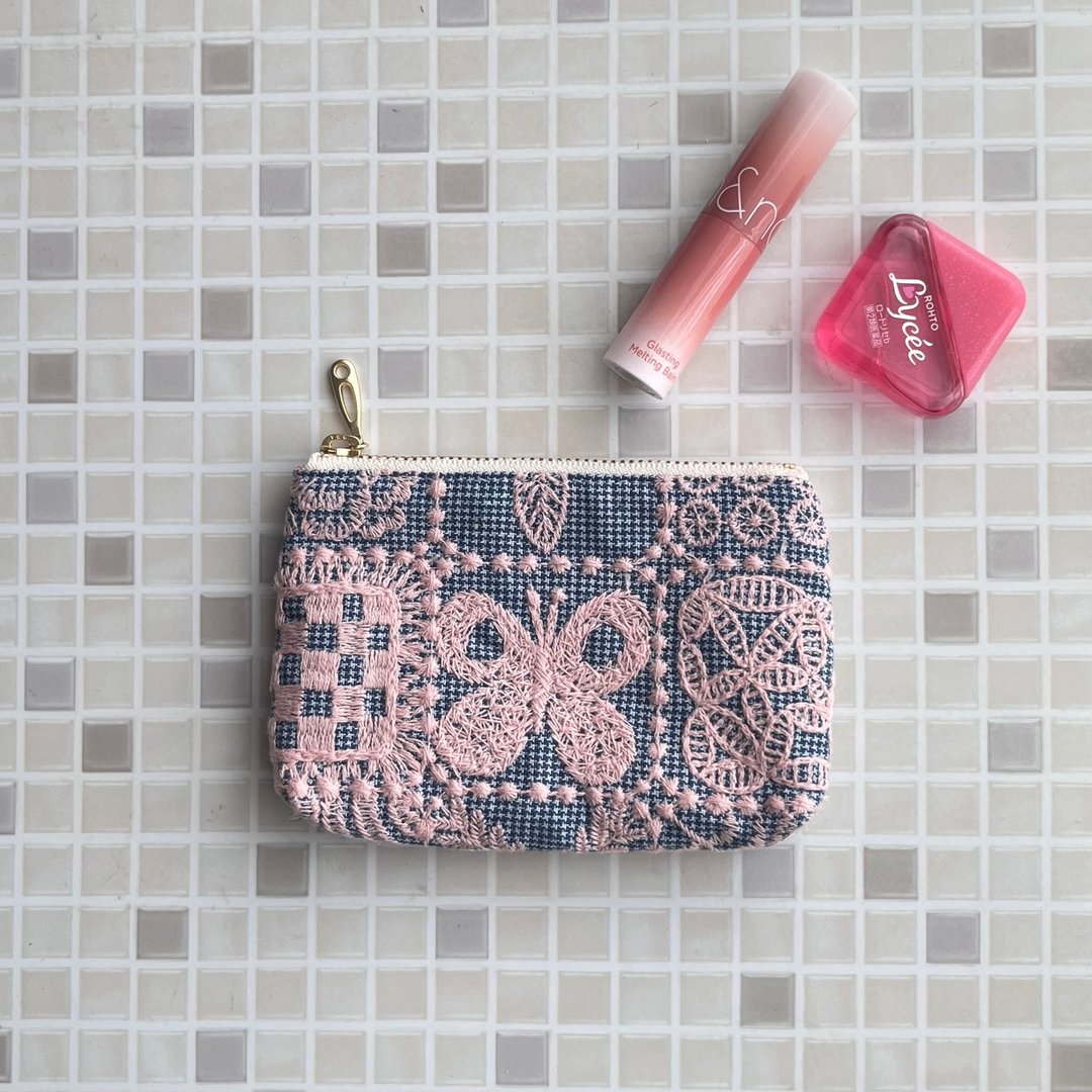 mina perhonen forest tile 蝴蝶 手工迷你收纳包 - 零钱包 - 棉 粉红色