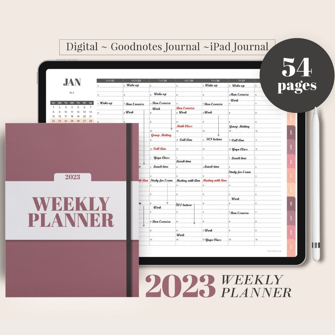 2023 Weekly Digital Planner, Goodnotes ipad Planner, Minimalist hourly agenda - 电子手帐及素材 - 其他材质 