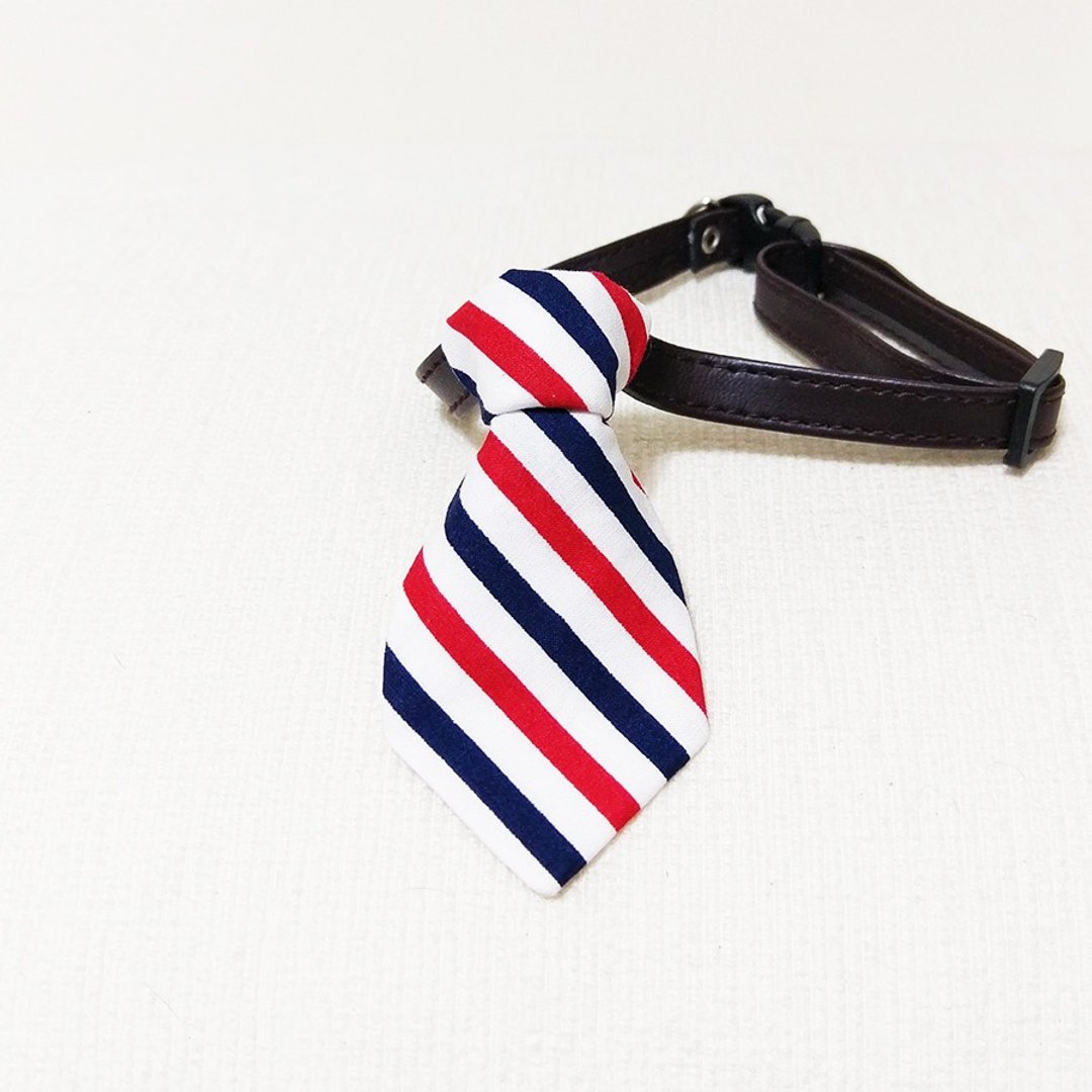 Ella Wang Design Tie 宠物 领结 领带 猫 狗 红蓝白 条纹 - 项圈/牵绳 - 棉 红色