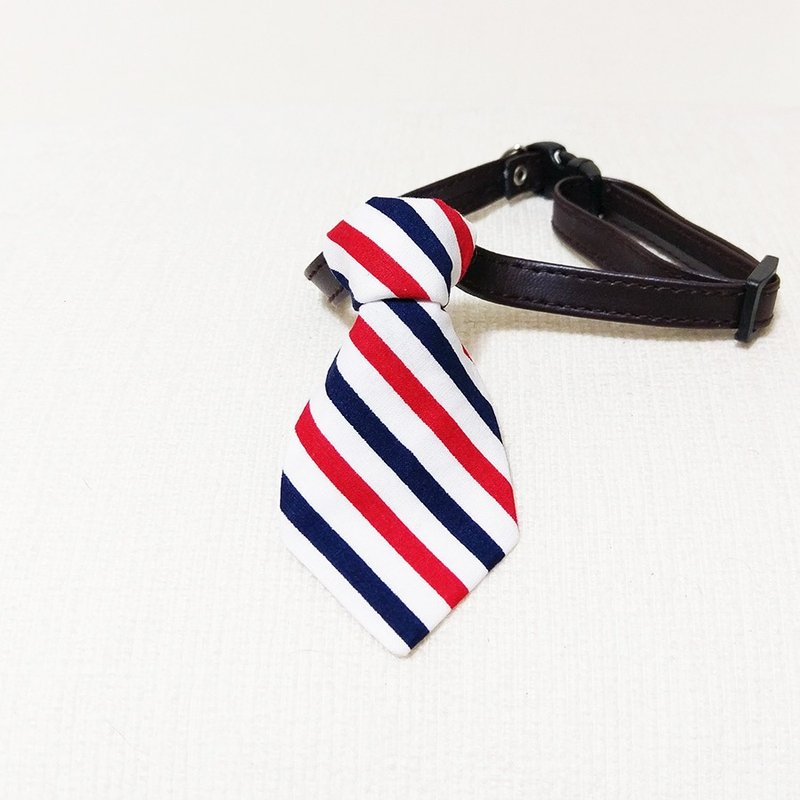 Ella Wang Design Tie 宠物 领结 领带 猫 狗 红蓝白 条纹 - 项圈/牵绳 - 棉．麻 红色