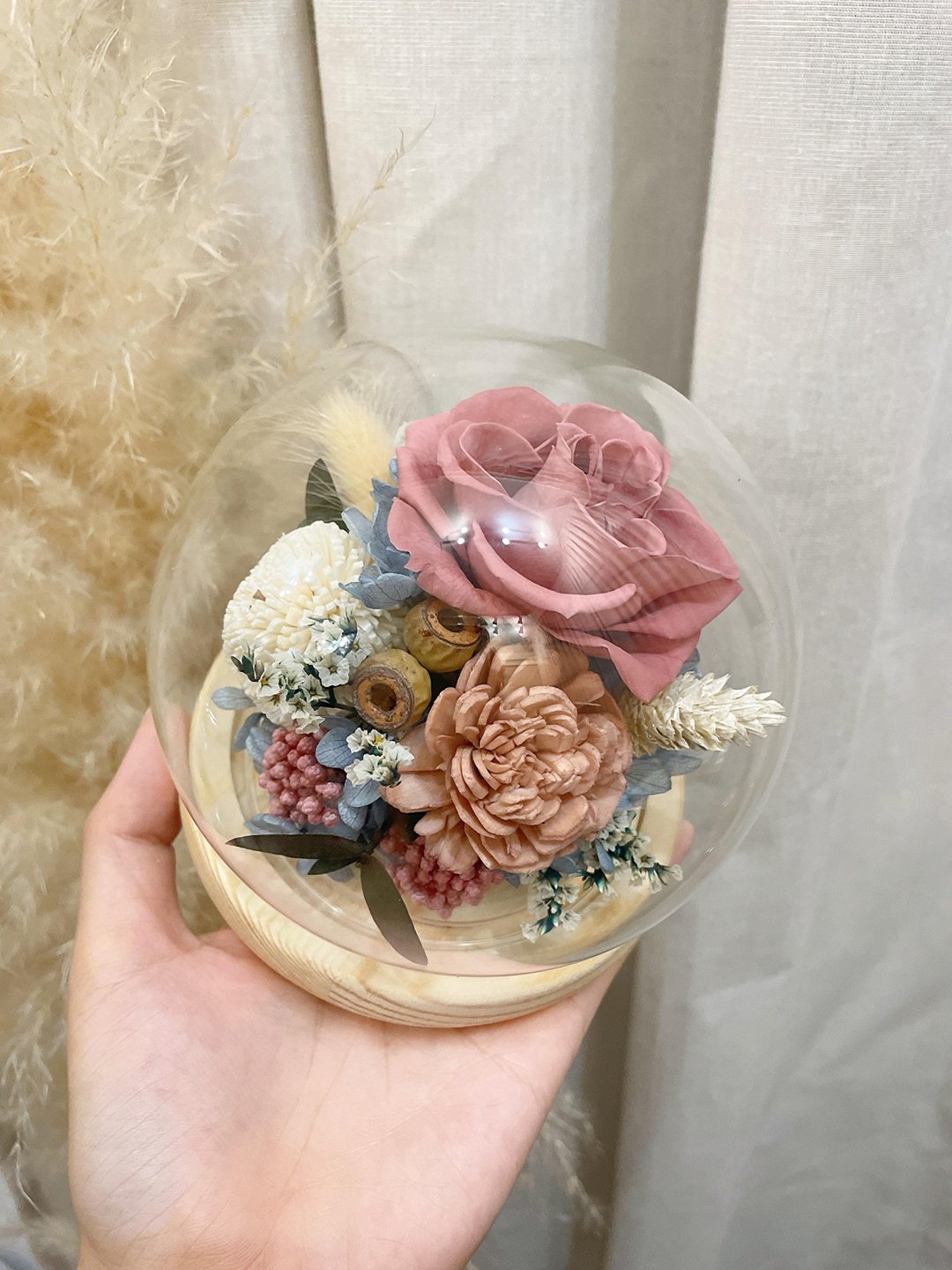 玻璃花罩【干燥玫瑰】玻璃花盅 干燥花盅 生日干燥花 母亲节礼物 - 胸花/手腕花 - 植物．花 