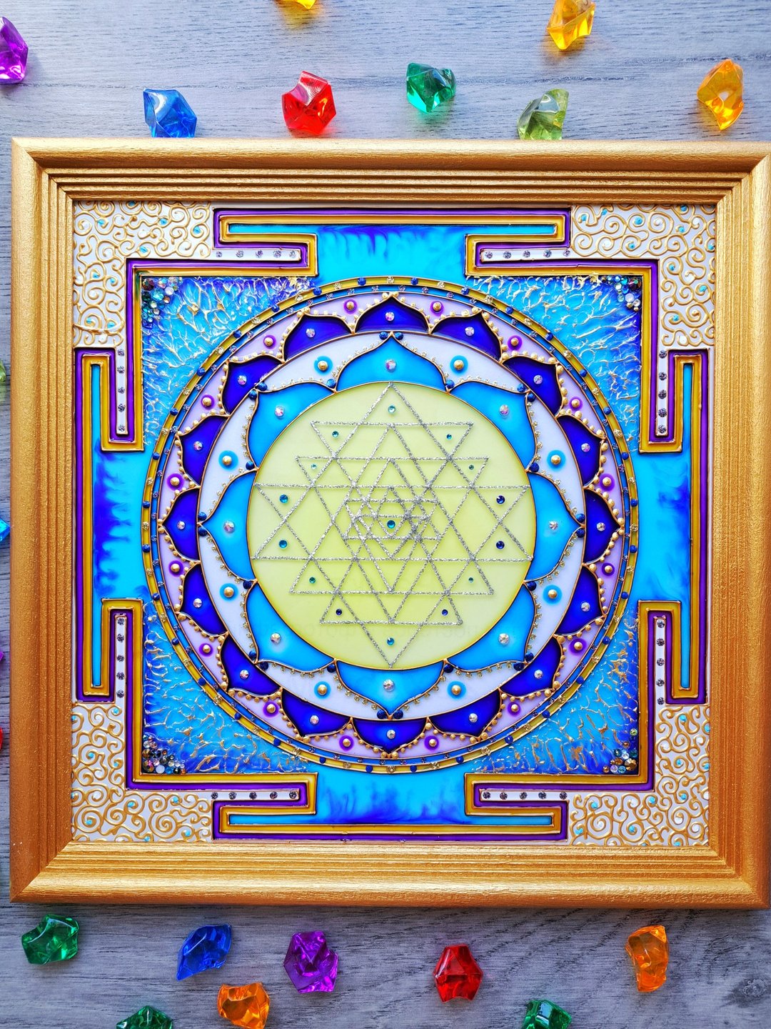 彩色玻璃涂料斯里兰卡Yantra吠陀占星术Jyotish曼陀罗玻璃艺术 - 墙贴/壁贴 - 玻璃 蓝色