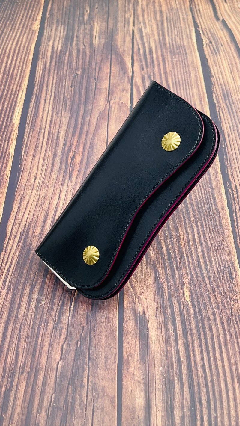 【长夹】SL.001简约薄款卡车司机长夹/ 意大利植鞣革/ 黑底紫边 - 皮夹/钱包 - 真皮 