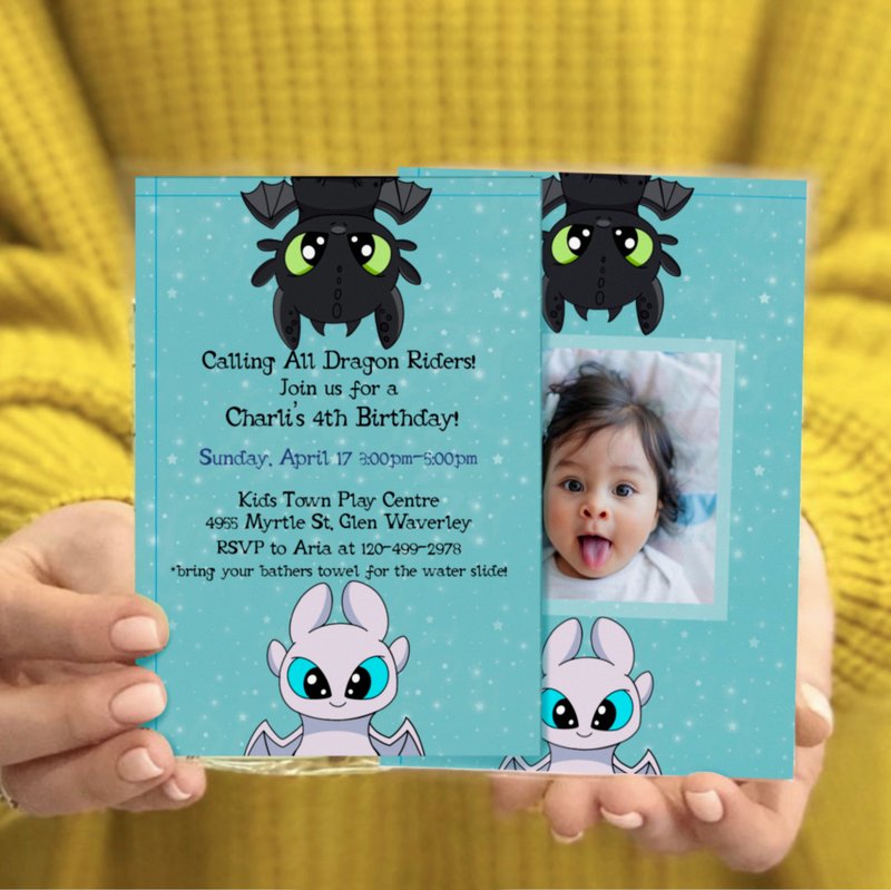 Dragon invitation, Toothless Light fury Birthday, Personalized invite - 电子喜帖/贺卡/邀请函 - 其他材质 