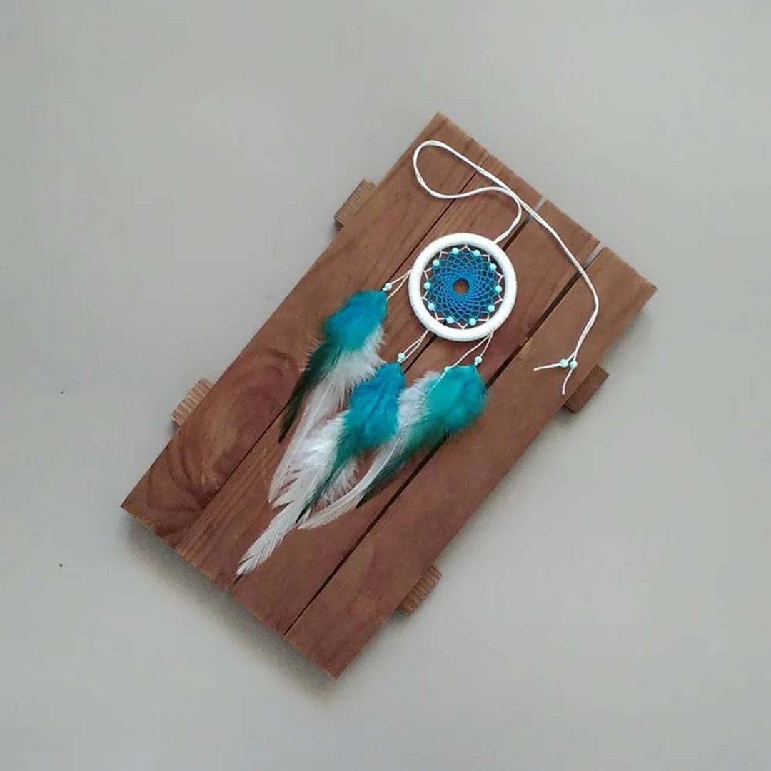 Small white and blue dreamcatcher. Car dream catcher. Car hanging charm. - 其他 - 其他材质 蓝色