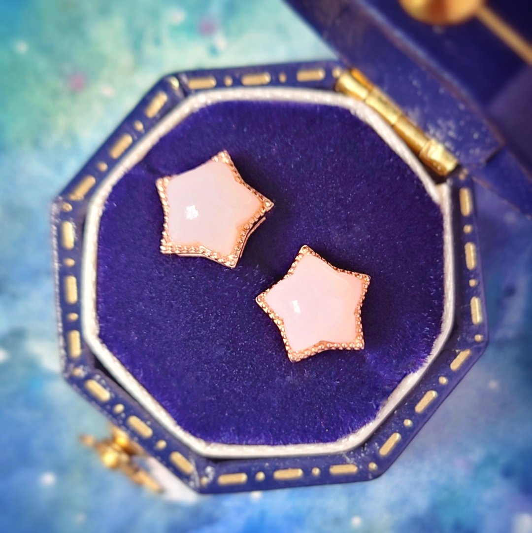 小星星卜面粉红蛋白石电镀18K玫瑰金纯银耳环 - 耳环/耳夹 - 半宝石 粉红色