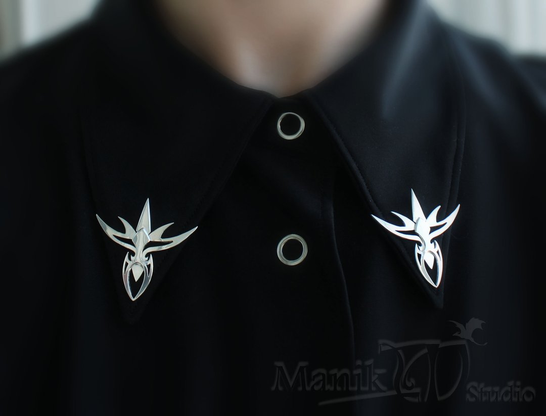 Brooch on collar of shirt | Men's jewelry | Corner on the collar | Handmade - 胸针 - 其他金属 银色