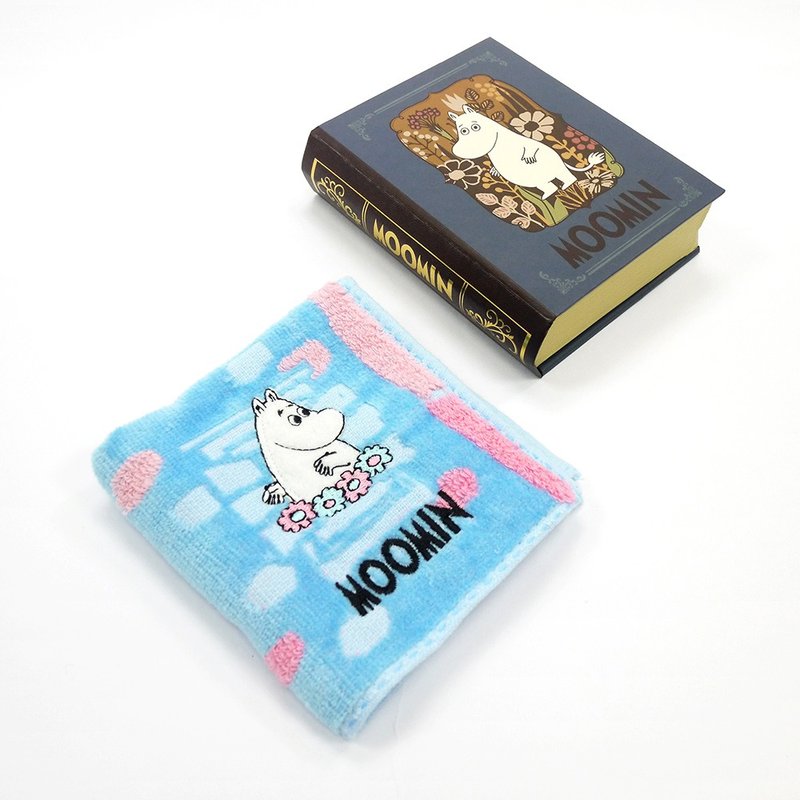 日本丸真  Moomin 方巾书本礼盒 蓝 - 毛巾浴巾 - 棉．麻 