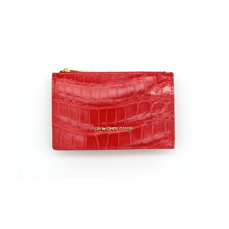 红色鳄鱼皮拉链短钱夹 - 皮夹/钱包 - 真皮 红色
