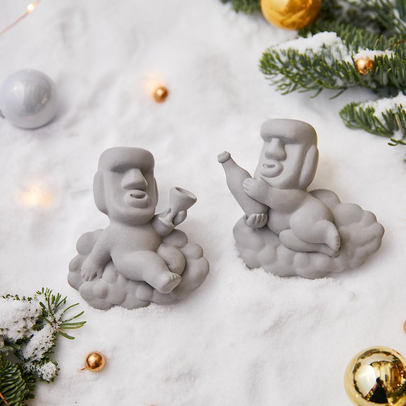 【圣诞精选】创世纪派对 摩艾圆滚滚 磁铁 扩香石 交换礼物 - 香薰/精油/线香 - 水泥 灰色