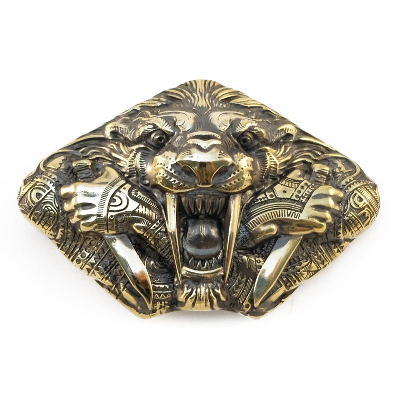 Angry Tiger soild brass belt buckle, Saber-toothed predator belt accessory - 皮带/腰带 - 其他材质 金色