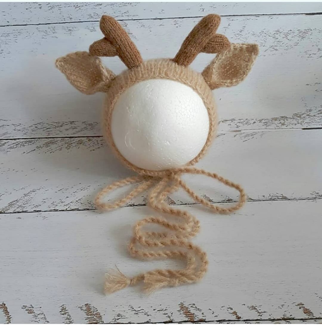 Deer newborn bonnet knitting pattern - 编织/刺绣/羊毛毡/裁缝 - 其他材质 